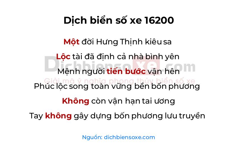 Dịch thơ biển số 16200