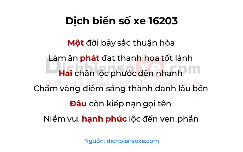 Dịch thơ biển số 16203