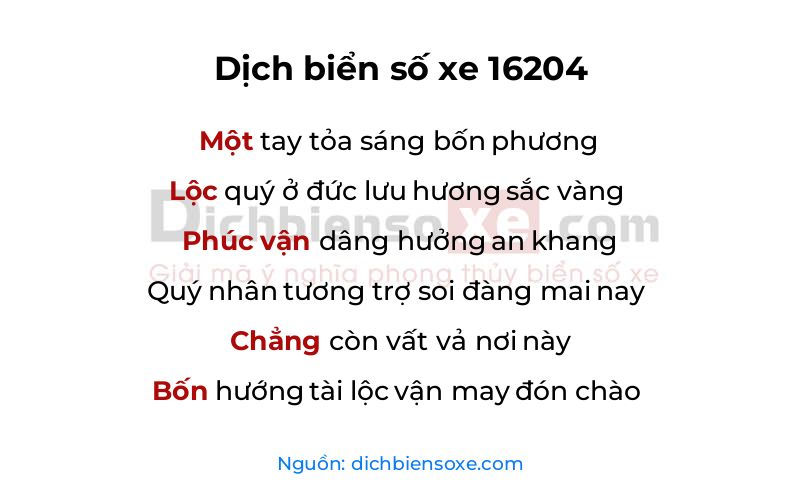 Dịch thơ biển số 16204
