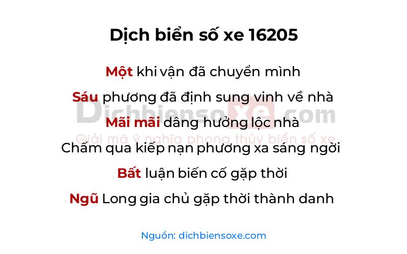 Dịch thơ biển số 16205