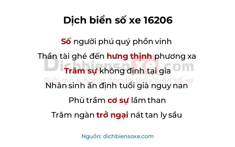 Dịch thơ biển số 16206