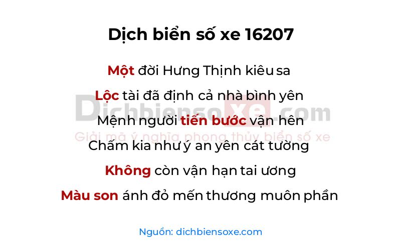 Dịch thơ biển số 16207