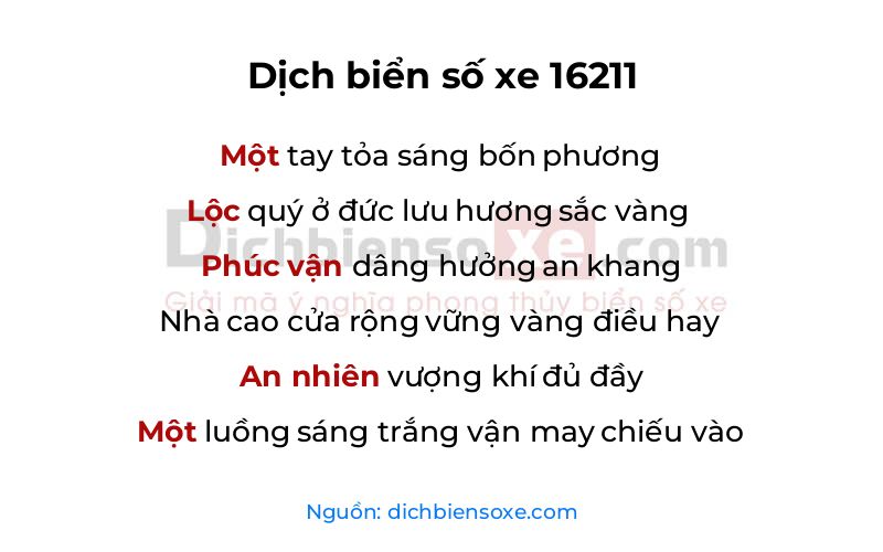 Dịch thơ biển số 16211