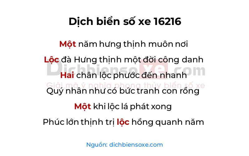 Dịch thơ biển số 16216