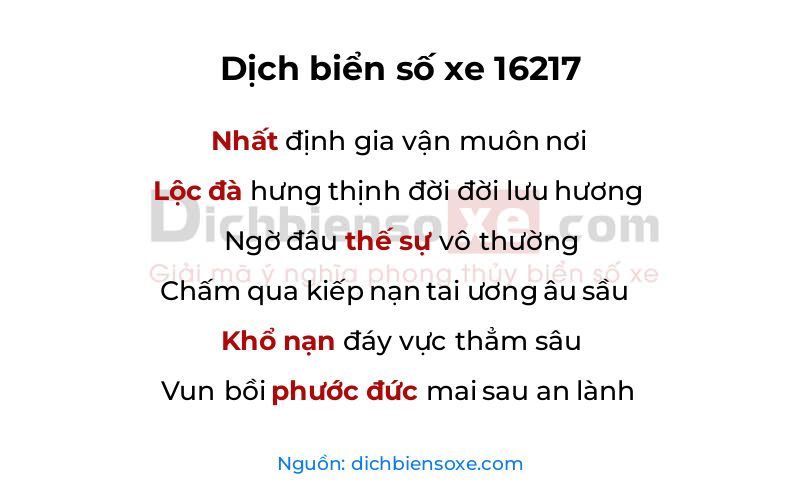 Dịch thơ biển số 16217