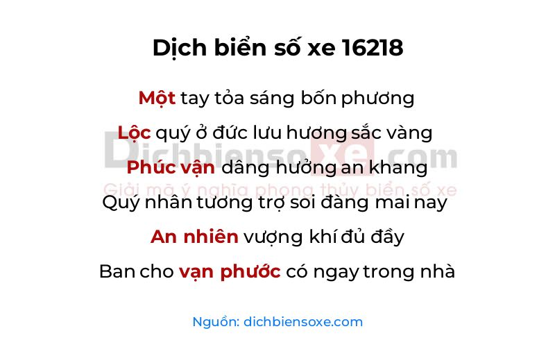 Dịch thơ biển số 16218