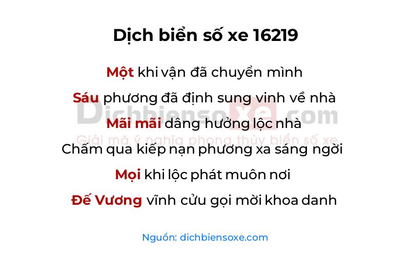 Dịch thơ biển số 16219
