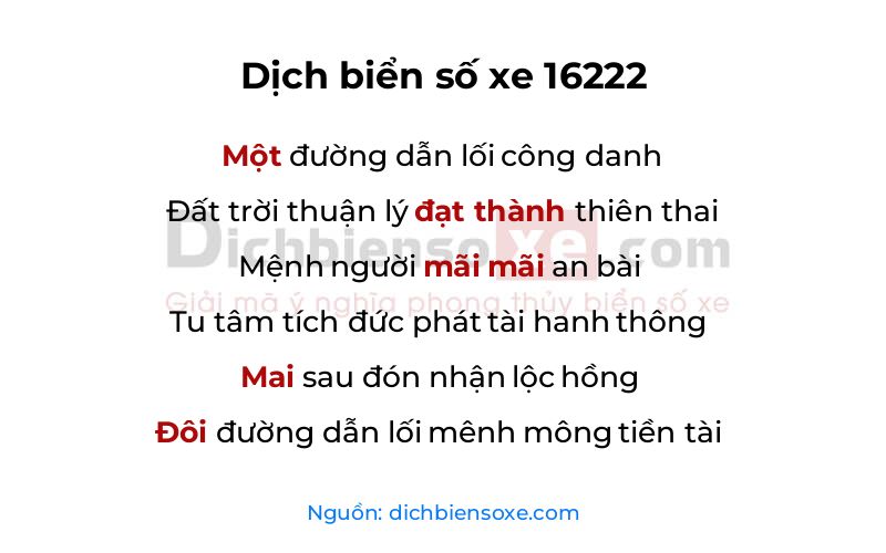 Dịch thơ biển số 16222