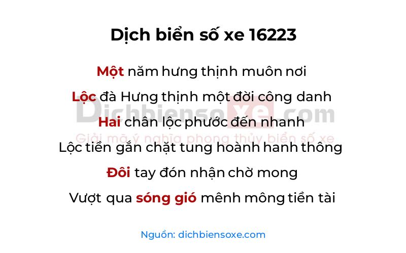 Dịch thơ biển số 16223