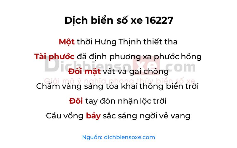 Dịch thơ biển số 16227