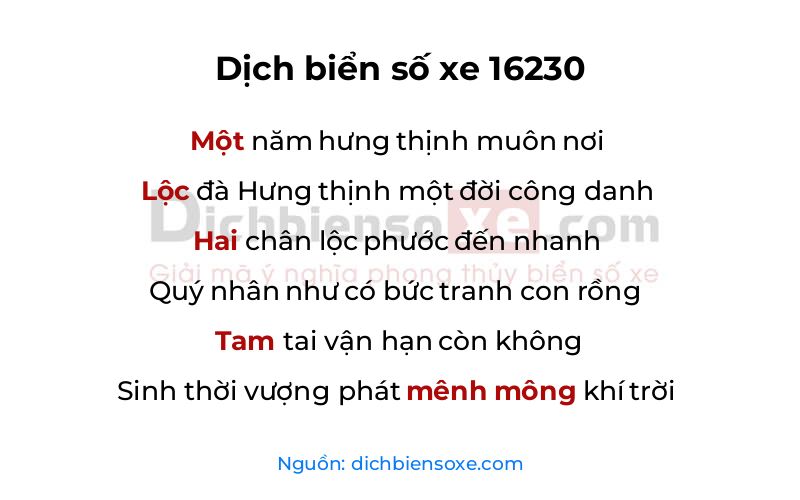 Dịch thơ biển số 16230