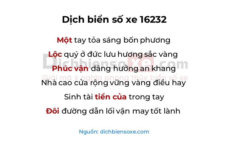 Dịch thơ biển số 16232