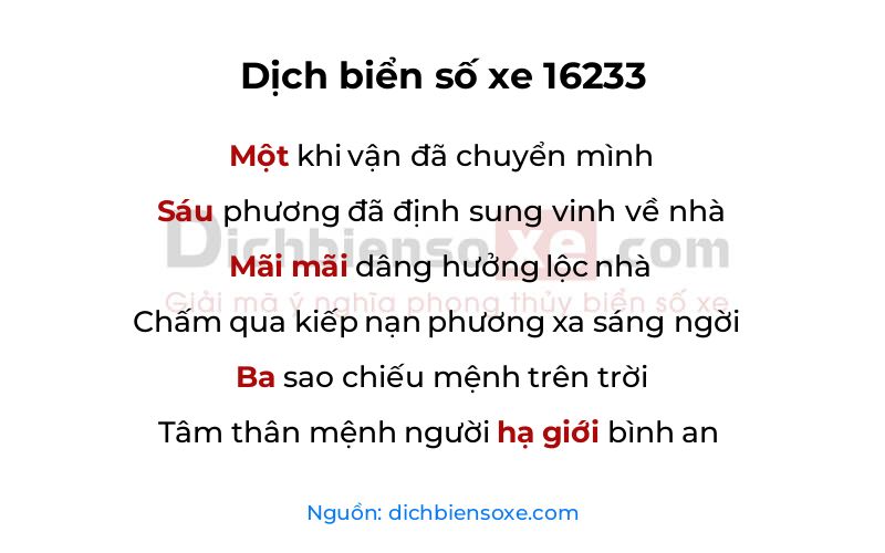 Dịch thơ biển số 16233