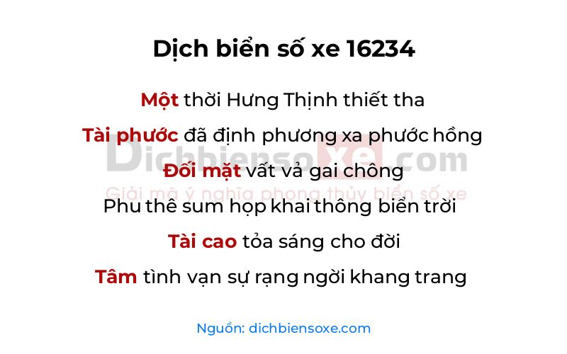 Dịch thơ biển số 16234
