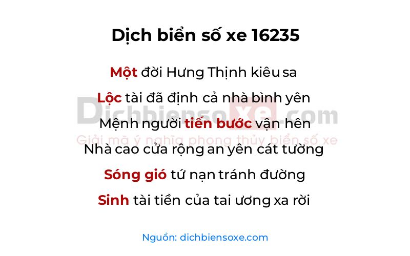 Dịch thơ biển số 16235