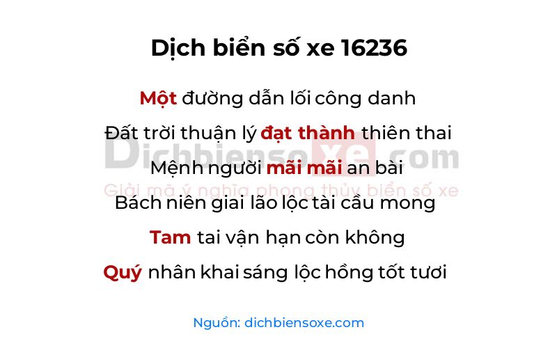 Dịch thơ biển số 16236