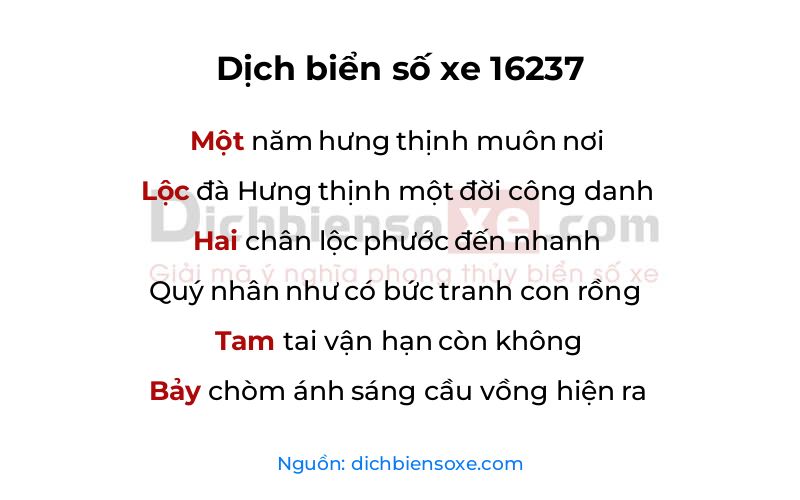 Dịch thơ biển số 16237