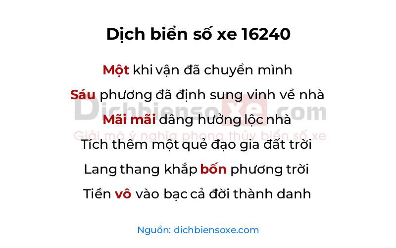 Dịch thơ biển số 16240
