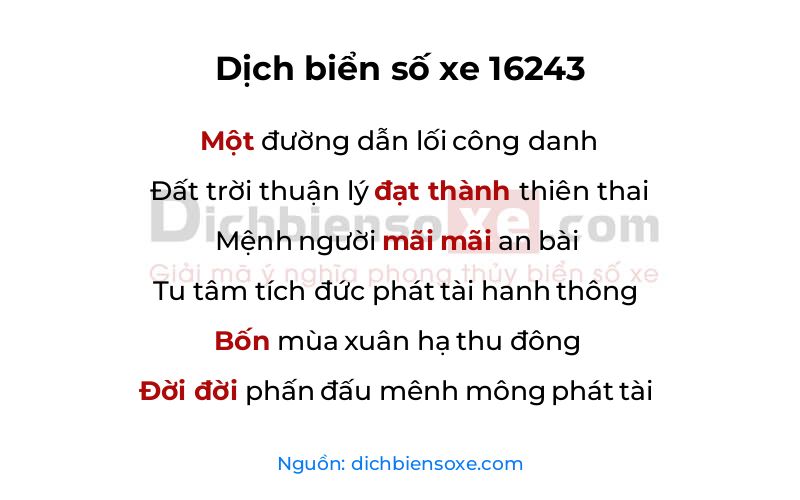 Dịch thơ biển số 16243