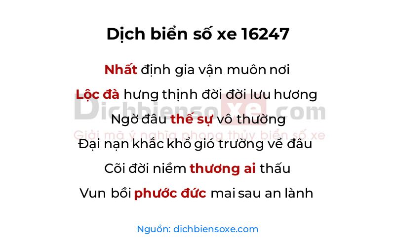 Dịch thơ biển số 16247