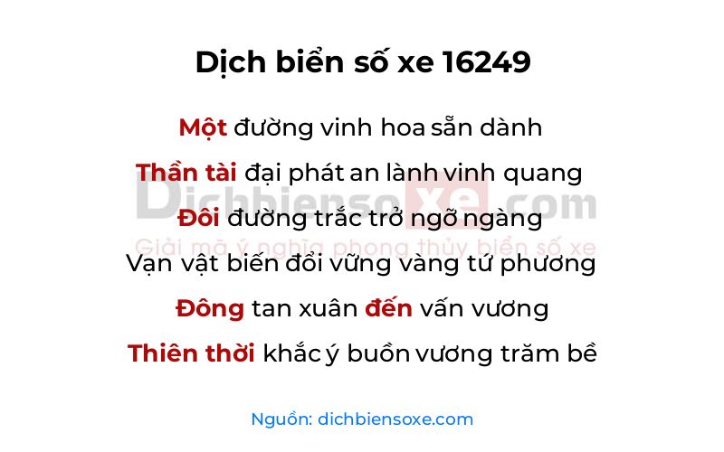 Dịch thơ biển số 16249