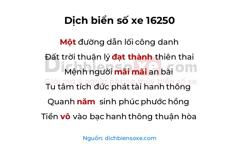 Dịch thơ biển số 16250
