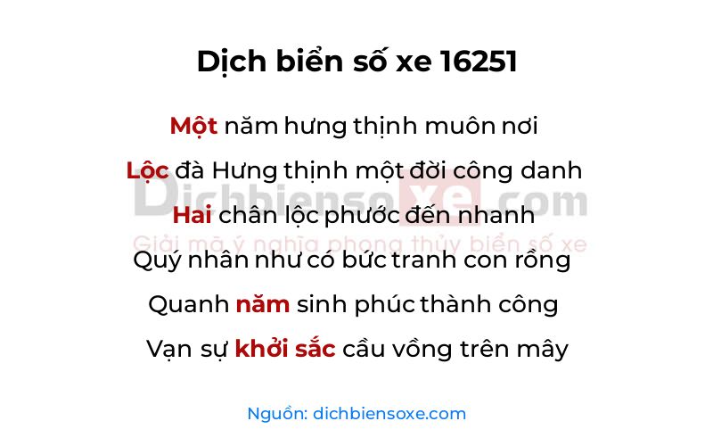 Dịch thơ biển số 16251