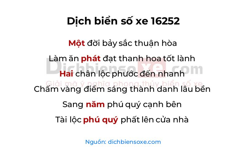 Dịch thơ biển số 16252