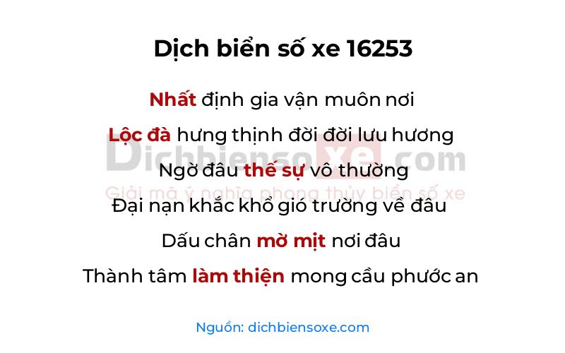 Dịch thơ biển số 16253