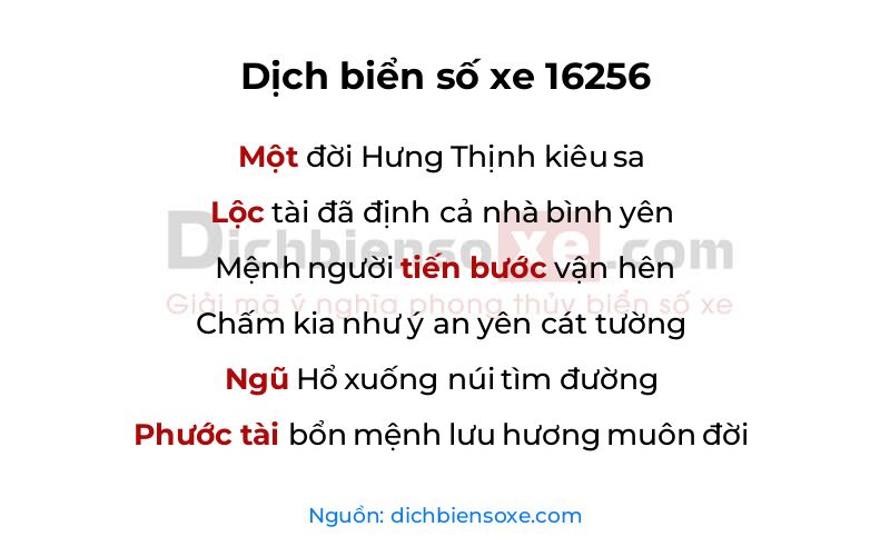 Dịch thơ biển số 16256