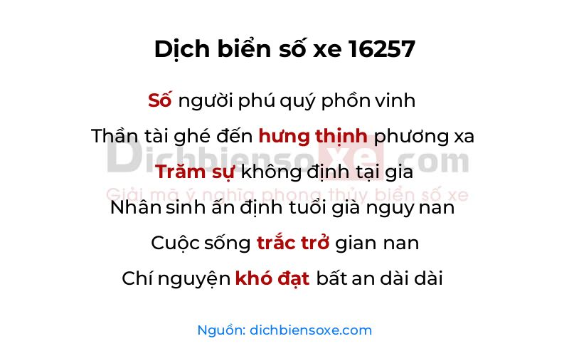 Dịch thơ biển số 16257
