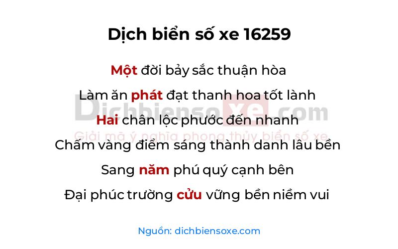 Dịch thơ biển số 16259