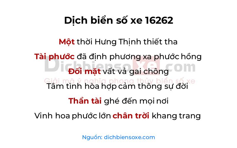 Dịch thơ biển số 16262