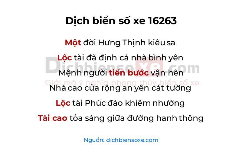 Dịch thơ biển số 16263