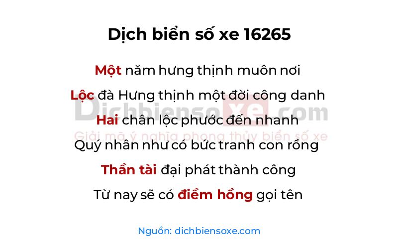 Dịch thơ biển số 16265