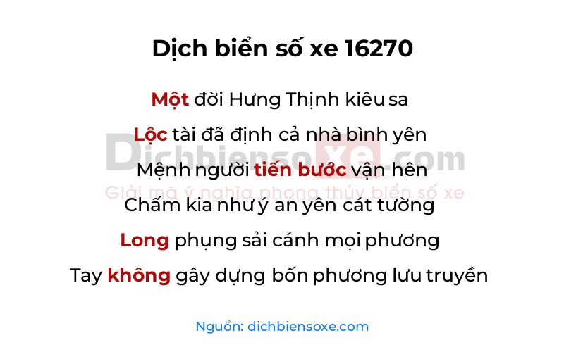 Dịch thơ biển số 16270