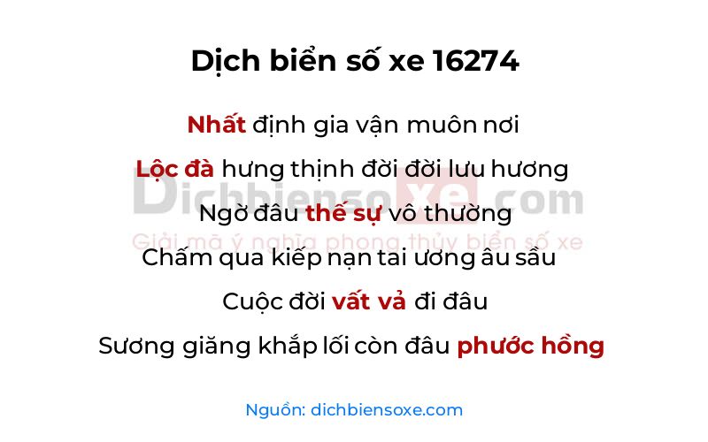 Dịch thơ biển số 16274