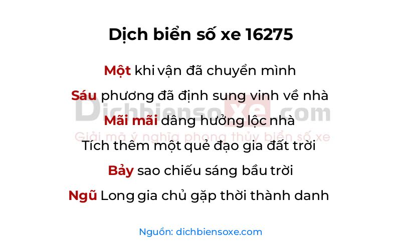 Dịch thơ biển số 16275