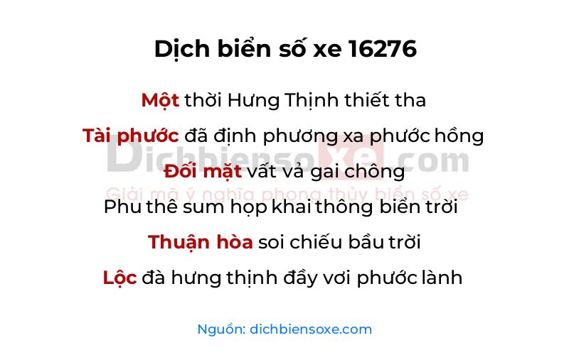 Dịch thơ biển số 16276