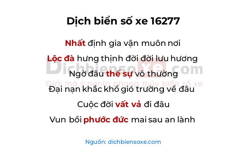 Dịch thơ biển số 16277