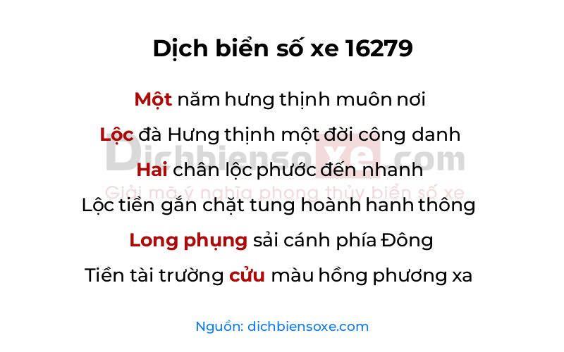 Dịch thơ biển số 16279
