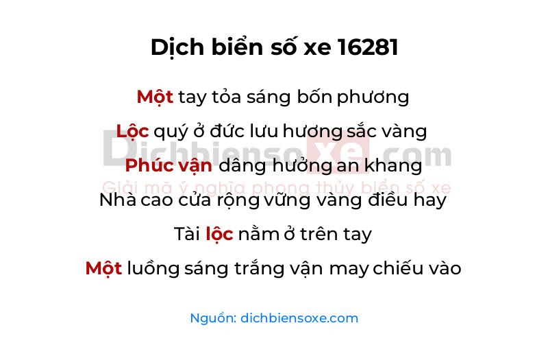 Dịch thơ biển số 16281