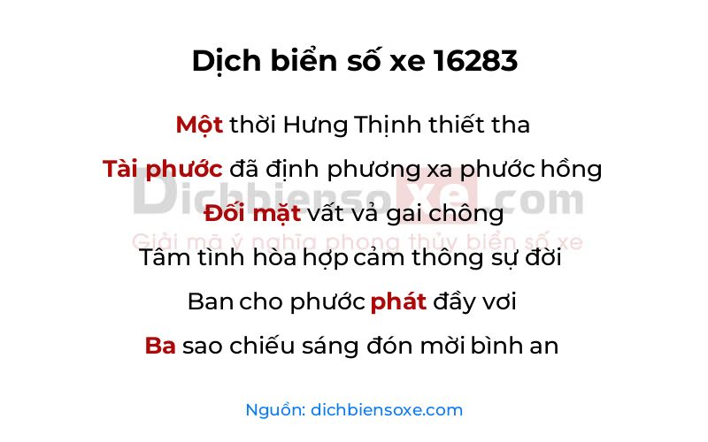Dịch thơ biển số 16283