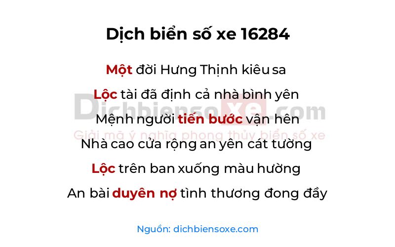 Dịch thơ biển số 16284