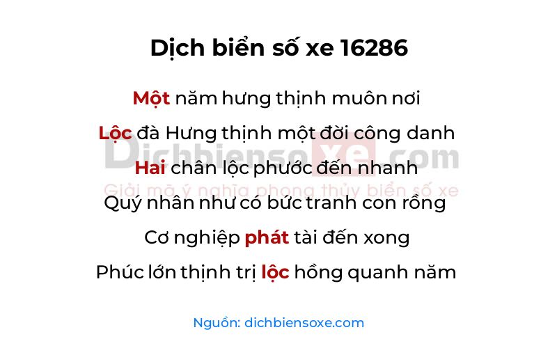 Dịch thơ biển số 16286