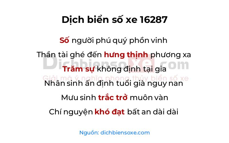 Dịch thơ biển số 16287