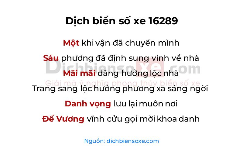 Dịch thơ biển số 16289
