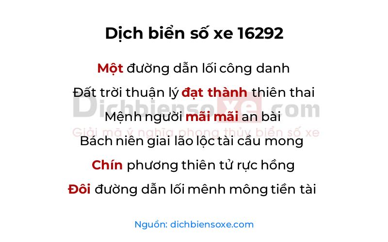 Dịch thơ biển số 16292