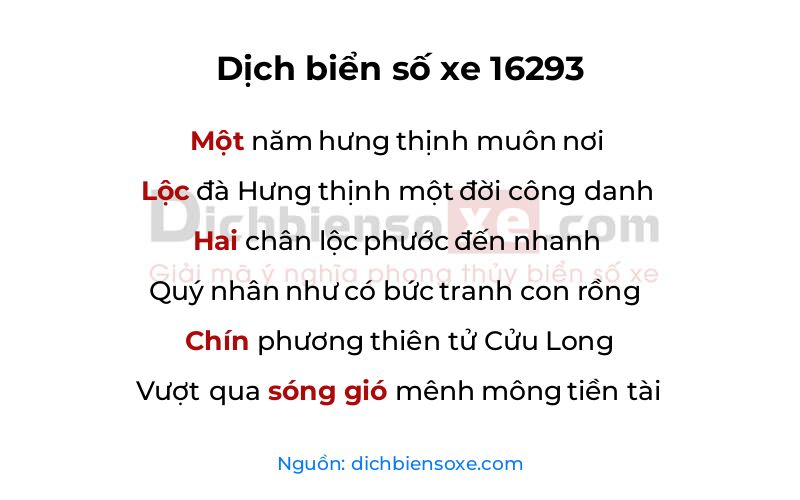Dịch thơ biển số 16293