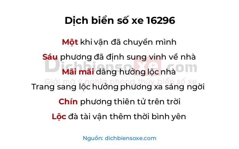 Dịch thơ biển số 16296